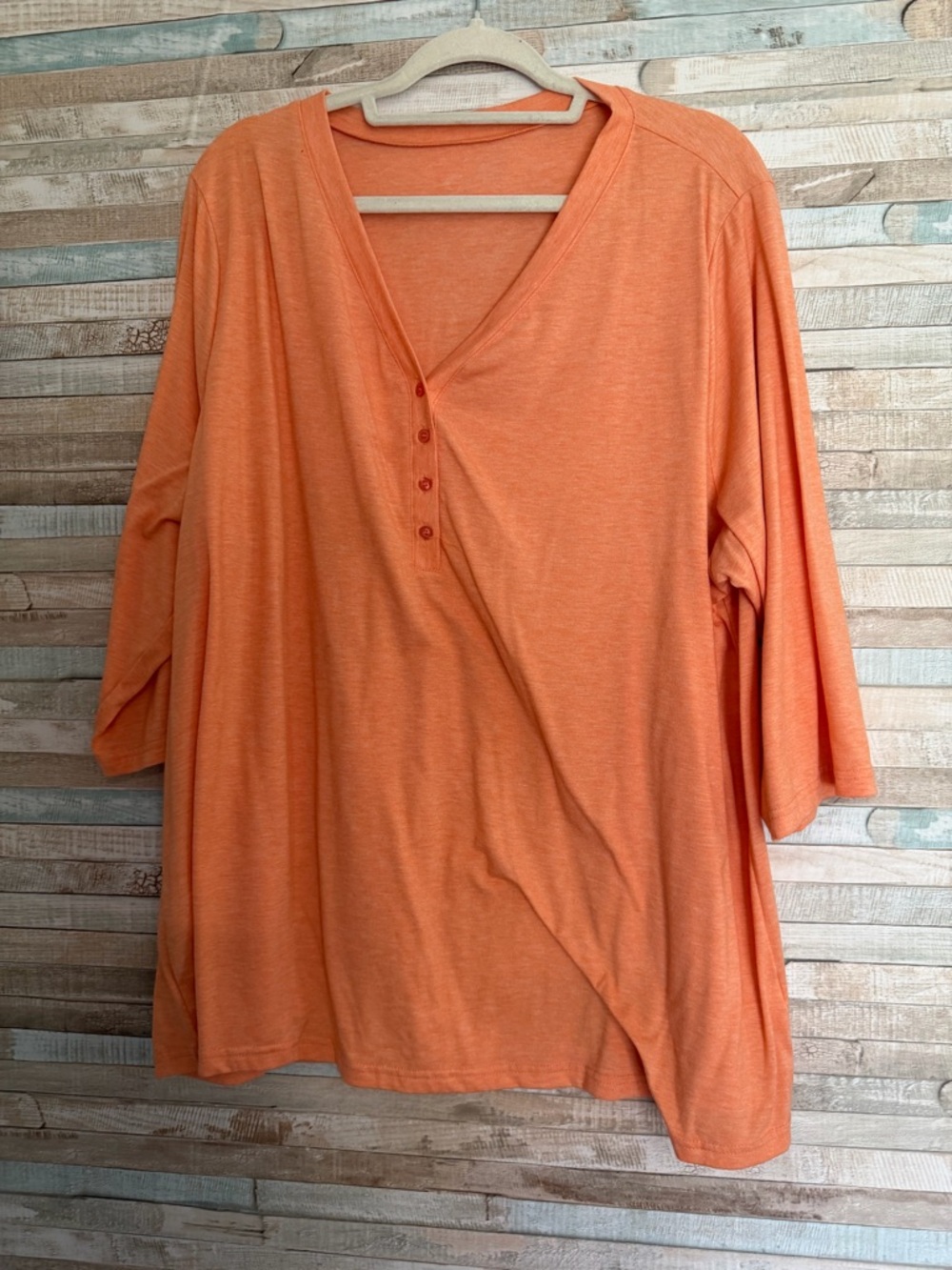 Amazon Women's Long Sleeve V-Neck Button Top - Orange